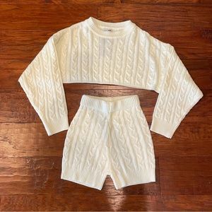 cable knit cropped sweater and shorts matching set white cream fashion nova xs